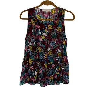 LOFT Women’s Mp Sleeveless Tank Top Semi Sheer Floral Cottagecore Multicolour